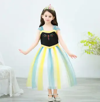 

New Girls Princess Anna Dress Embroidery Lace Anna costume Halloween party Cosplay outfits Toddler girls Ball gown Clothes