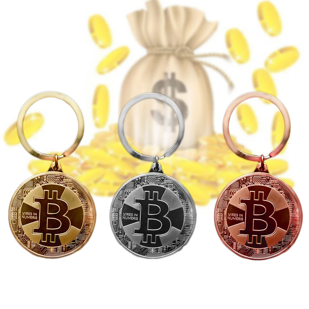 Оптовая продажа позолоченных монет Биткоин цепочка для ключей Коллекционная