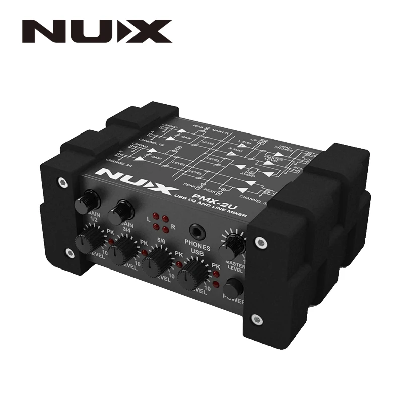 NUX PMX-2/PMX-2U I/O Line Mixer мини микшер консоль USB Звуковая консоль 6/8 входы 2 выхода индикатор громкости регулятор уровня