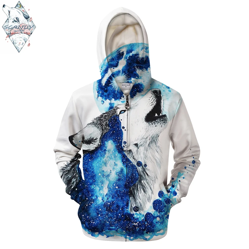 Толстовка на молнии Wolf By Scandy с 3d принтом для мужчин и женщин|Толстовки свитшоты| |