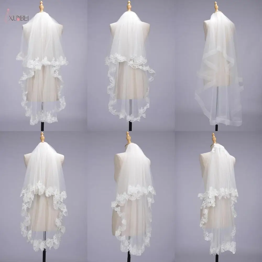 

Two Layers Elbow Wedding Veil With Comb Lace Edge 1.5 M Short Bridal Veil Wedding Accessories White Ivory voile mariage