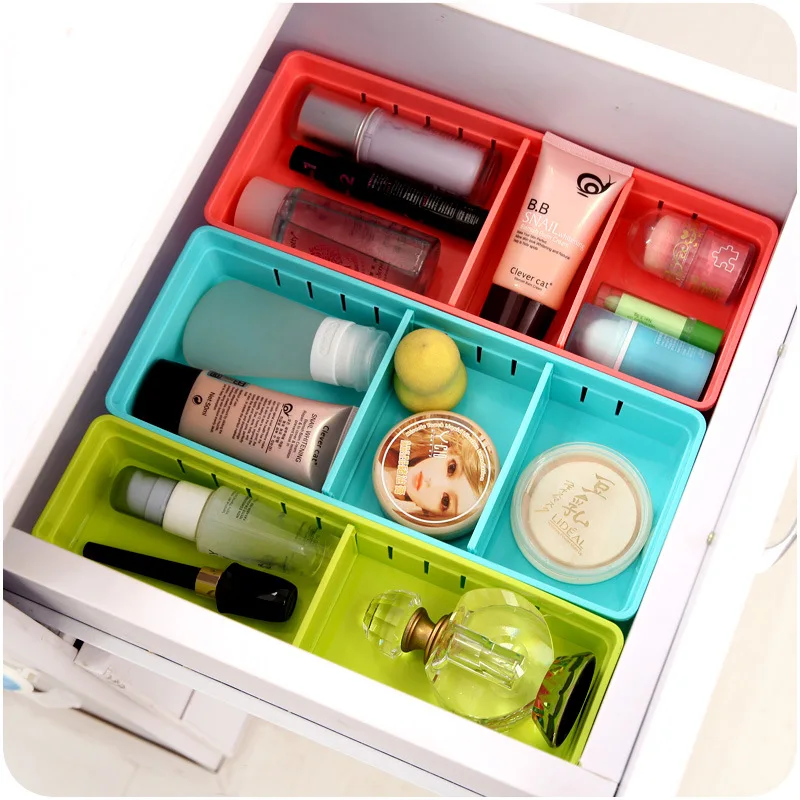 

New 3 Colors Household Kitchen Board Free Divider Creative Design Adjustable Drawer Organizer Makeup Tableware Storage Box
