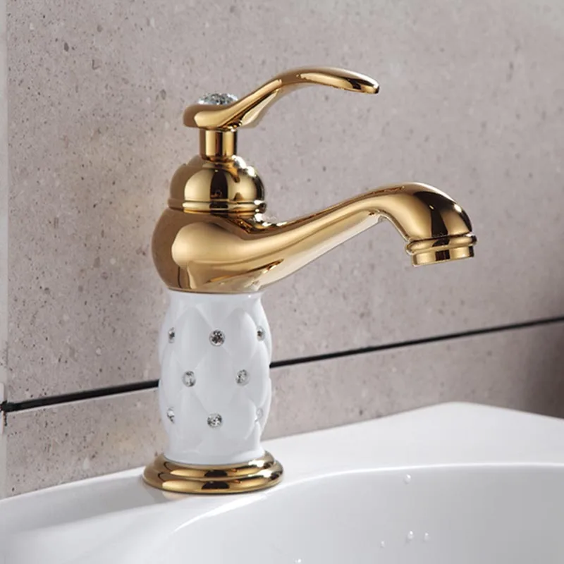 XOXO Ванная комната бассейна золотой кран, латунь с бриллиантом/кристалл корпус кран Одной ручкой кран горячей и холодной воды 50015GT - Цвет: golden