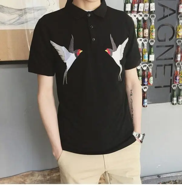 

The new summer bird embroidery short sleeved shirt on the original brand cotton short sleeved shirt