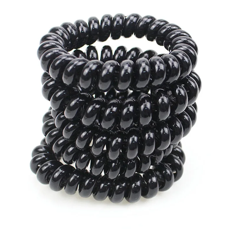 

Big Size 5 CM Hair Scrunchie Black Telephone Wire Elastic Band Rope Hair Ring Spiral Rubber Band Hairband Lot 5Pcs