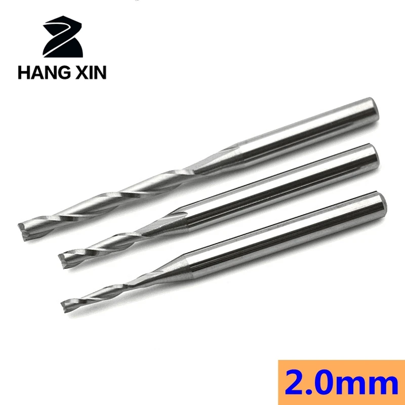 10pcs Two Flute Carbide End Mill Dia 2.0mm Solid Spiral Woodwork CNC