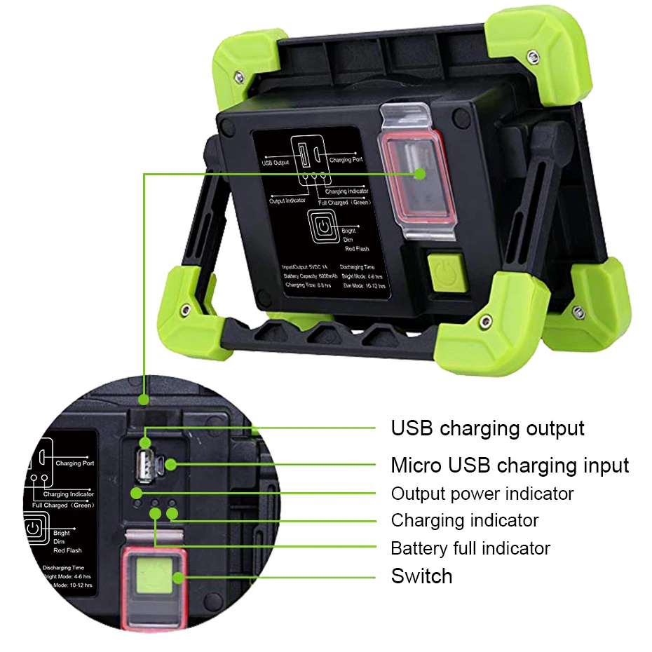 Светодиодный светильник для работы, перезаряжаемый, 10 Вт, COB, портативный светильник, 4000 лм, мА/ч, светодиодный поисковый светильник для кемпинга, фонарь, уличный рабочий светильник