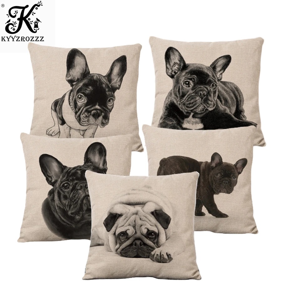 

Cushion Cover Lovely Cute Pug Dog Pillowcases Cotton Linen Printed Home decoration sofa cushion set 45X45cm