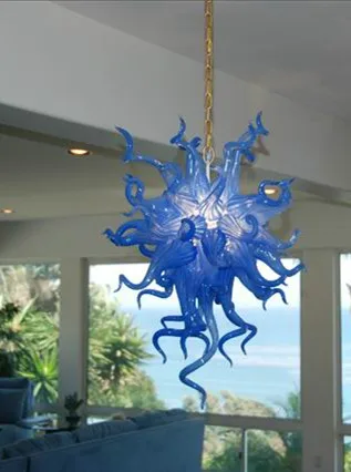 Sky Blue Glass Crystal Chandelier for Restaurant Villa Decor LED Lighting Fixture Cheap Chihully Blown Glass Chain Chandelier