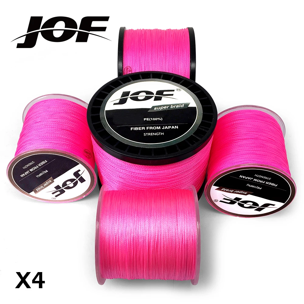 

JOF PE Braided Fishing Line Pink Multifilament Fishing Cord Strong 4 Strands 300M 500M 1000M