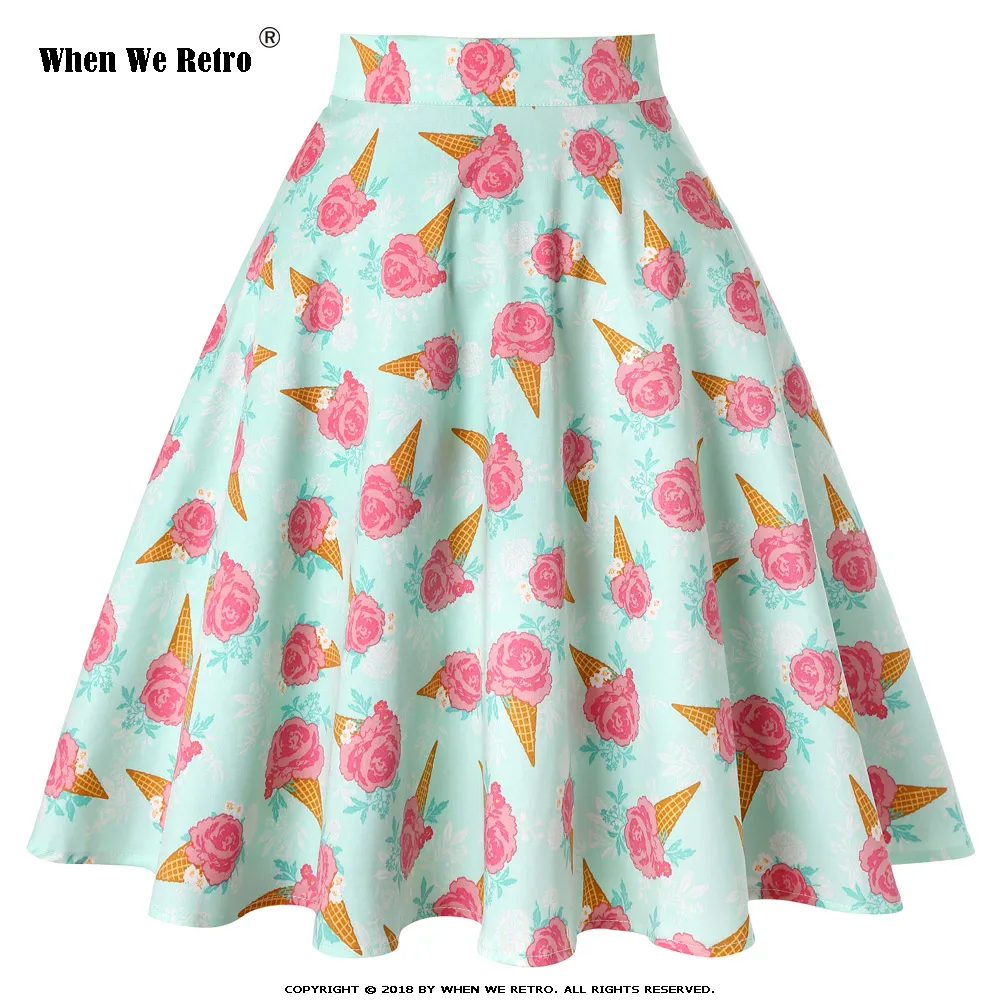 

When We Retro Women Summer Skirt 2019 New VD0020 Ladies High Waist Ice Cream Print Floral Vintage Retro Cotton Skirt jupe femme