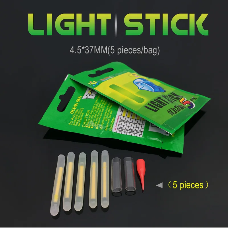 

50 Bags(250pcs) 4.5*37mm Fishing Fluorescent Light Fishing Float Glow Stick Light Stick Luminous Stick Fishing Light Stick