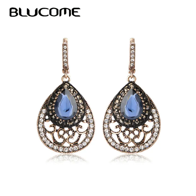 Женские длинные серьги Blucome синие в винтажном стиле турецком украшение для