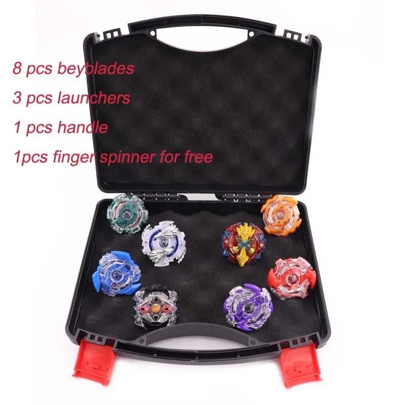 

Beyblade Burst Bayblade Set 8pcs Bey blade+3 Launchers+1 Handle+1 Plastic Box Spinning Top B34 B35 B36 B37 B41 B48 B66 B59 Toys
