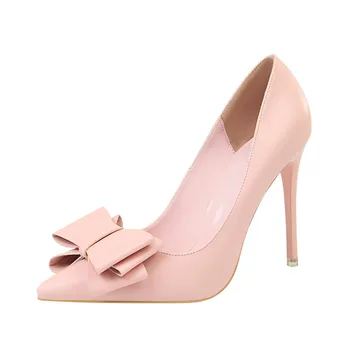 

Hot Sale Fashion Women Pumps Sexy Stiletto High Heels Ladies Solid Wedding Shoes Red Pink Sweet Women Shoes Bow Plus Size K0023