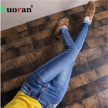 {Guoran} Зауженные Джинсы Карандаш Брюки для девочек Для женщин новые весенние синего джинсового цвета обтягивающие джинсы Мотобрюки Леггинсы для женщин женские Универсальные штаны плюс Размеры