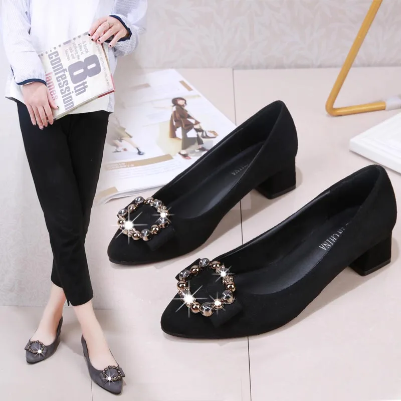

Spring Autumn Women Dress Shoes High Heels Pumps Pointed Toe Medium Heeled Square Heeled Single Shoes Woman zapatos mujer N7123