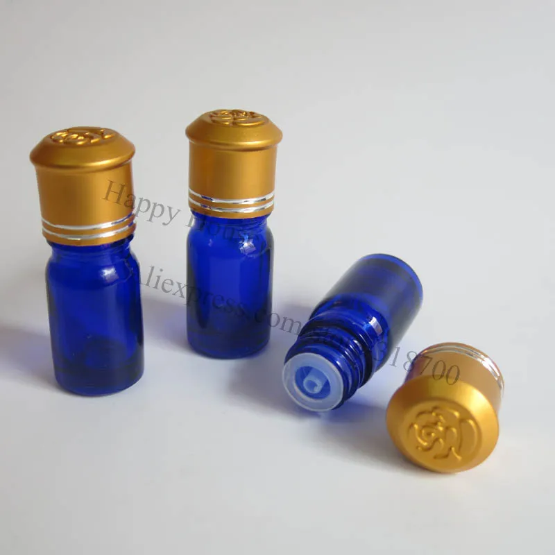 500pcs 5ml Cobalt blue Glass Essential Oil Bottle With Gold Aluminum
