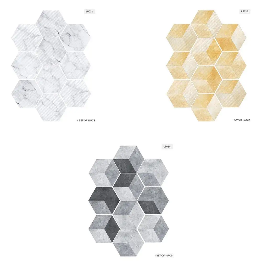 

10pcs New imitation marble hexagonal tile stickers bathroom kitchen DIY Home Nonslip Tiles Stickers