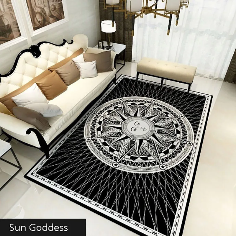 Мягкий Уютный ковер для гостиной с абстрактным принтом, декоративный ковер для дома, нескользящий моющийся прочный большой ковер, черный, белый