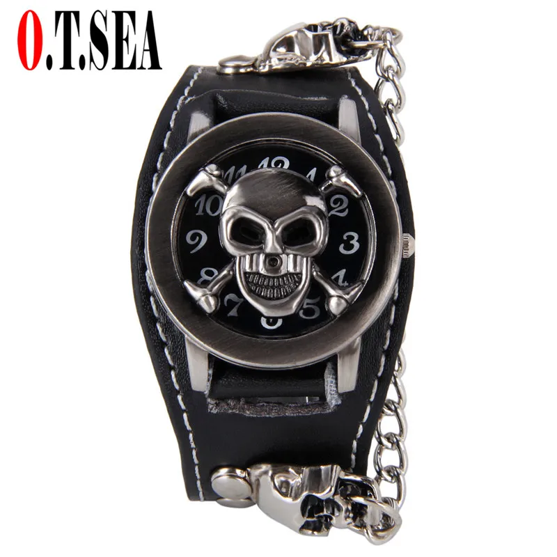 

Hot Sales O.T.SEA Brand Cool Skull Pu Leather Watch Men Military Sports Quartz Wrist Watch Relogio Masculino 1831-9