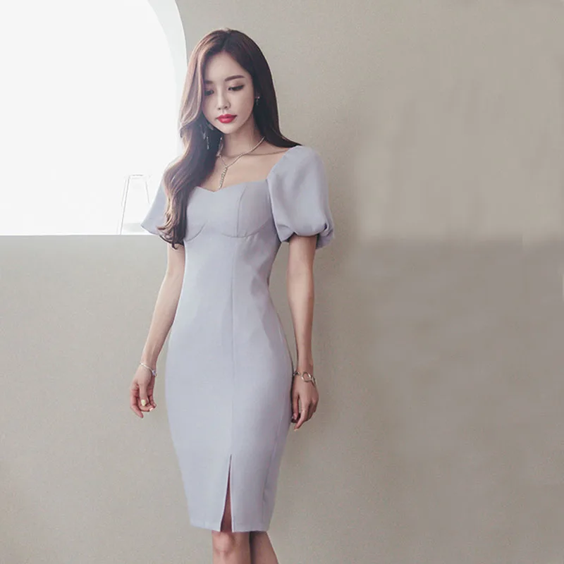 Женское винтажное платье с квадратным вырезом облегающее средней длины коротким