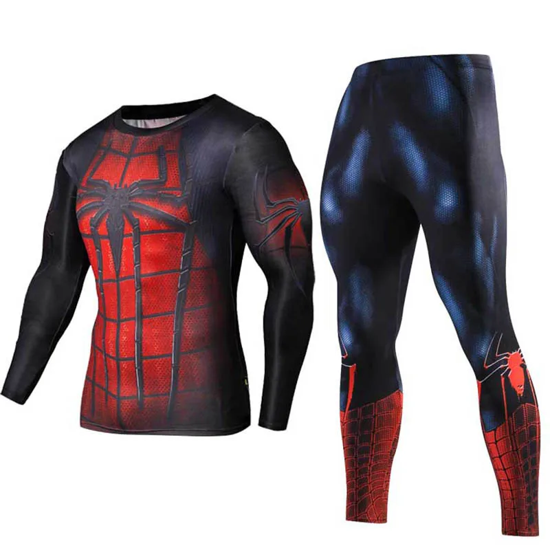 Супергерой Мститель мужские комплекты из двух предметов спортивный костюм с длинным рукавом Кроссфит Футболка фитнес Леггинсы наряд компрессионные костюмы для косплея - Цвет: Spiderman 2