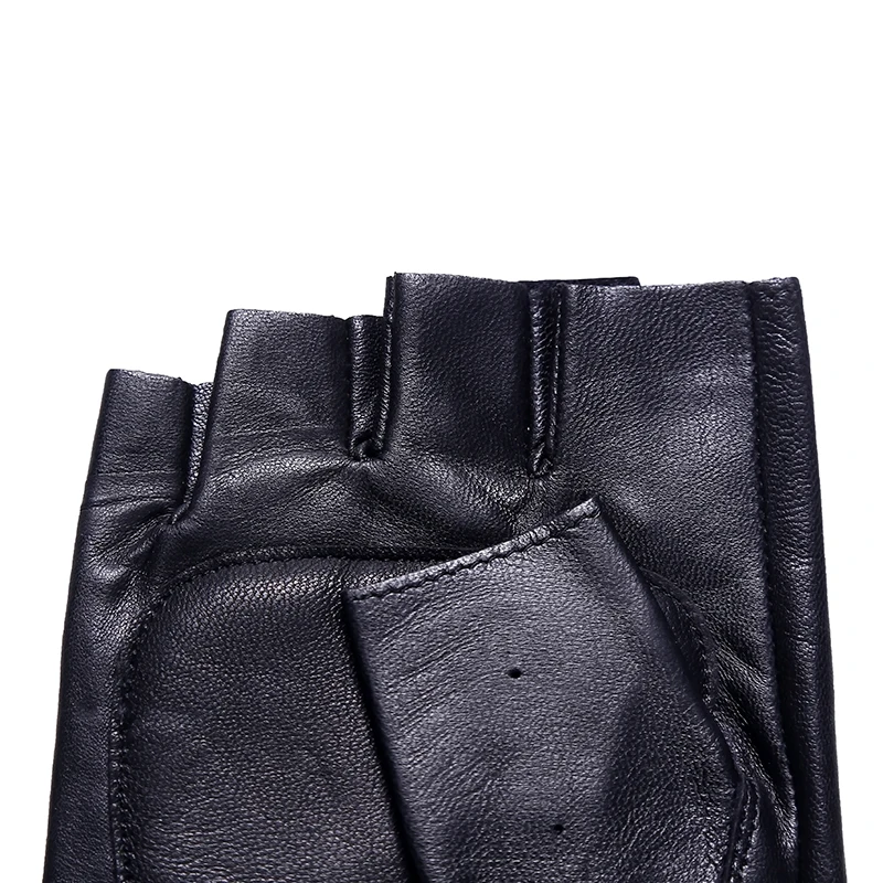 Black Semi-Finger Gloves Genuine Leather Male Sheepskin Mitring Outdoor Ride Motorcycle Men Half Finger Driving Gloves 