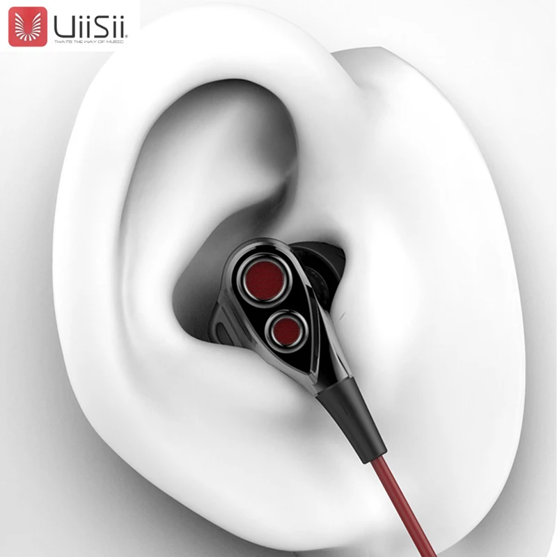 UiiSii T8 Dual Dynamaic Drive Наушники Hi-Fi супербасы в ухо с микрофоном громкости для Android и iphone