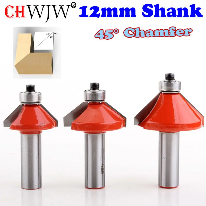 1Pc 12mm Shank 45 Degree Chamfer & Bevel Edging Router Bit Horse Nose Bit with bearing Wood