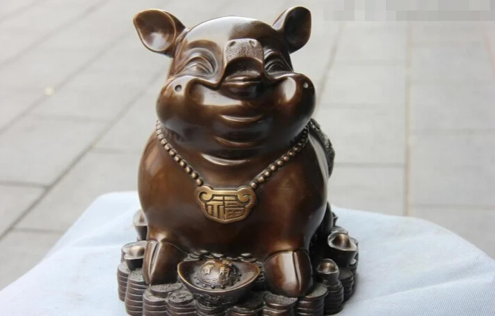 

Collectible bronze S2831 11 Chinese Copper Folk Animal Feng Shui Coin Money YuanBao Wealth Pig ART Statue B0403