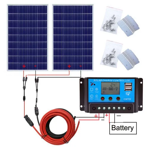 

2x100W 200W 12V Solar Panel & 20A LCD Controller for Car Caravan complete Kit solar energy system solar cell solar panel