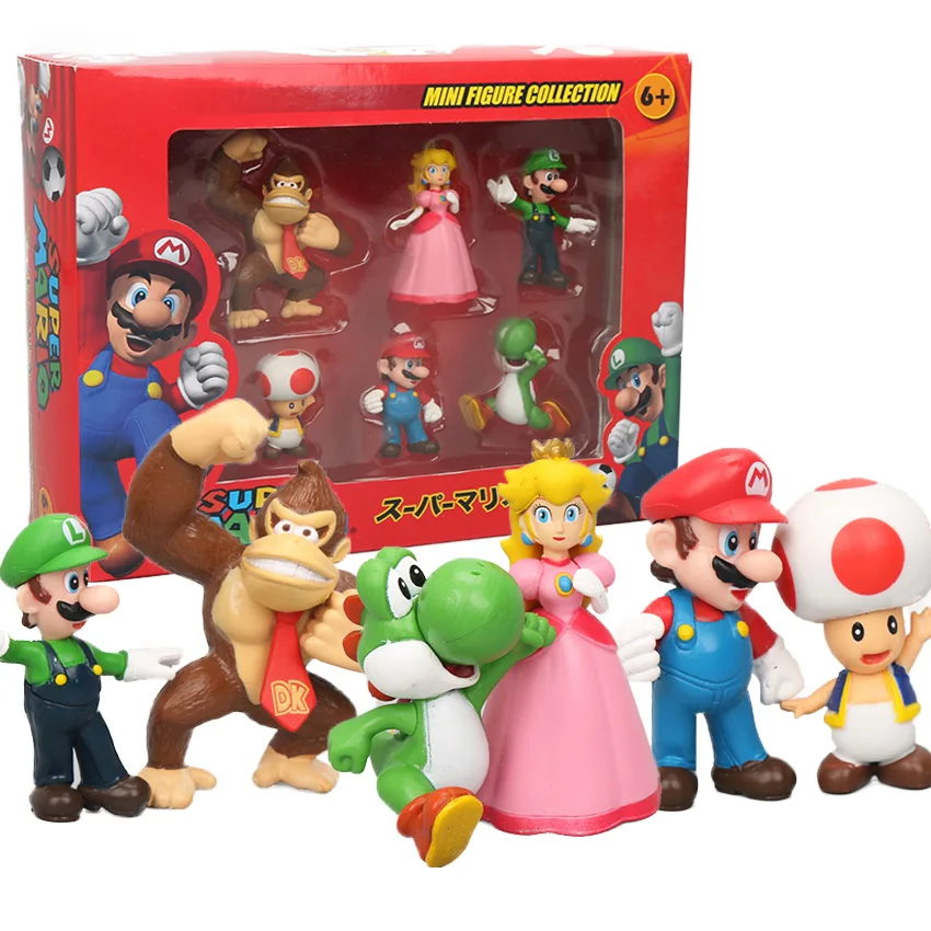 

6pcs/set Donkey Kong Peach Toad Mario Luigi Pvc Action Figures Super Mario Bros Figure Set Dolls Toys Figuren Brinqudoes