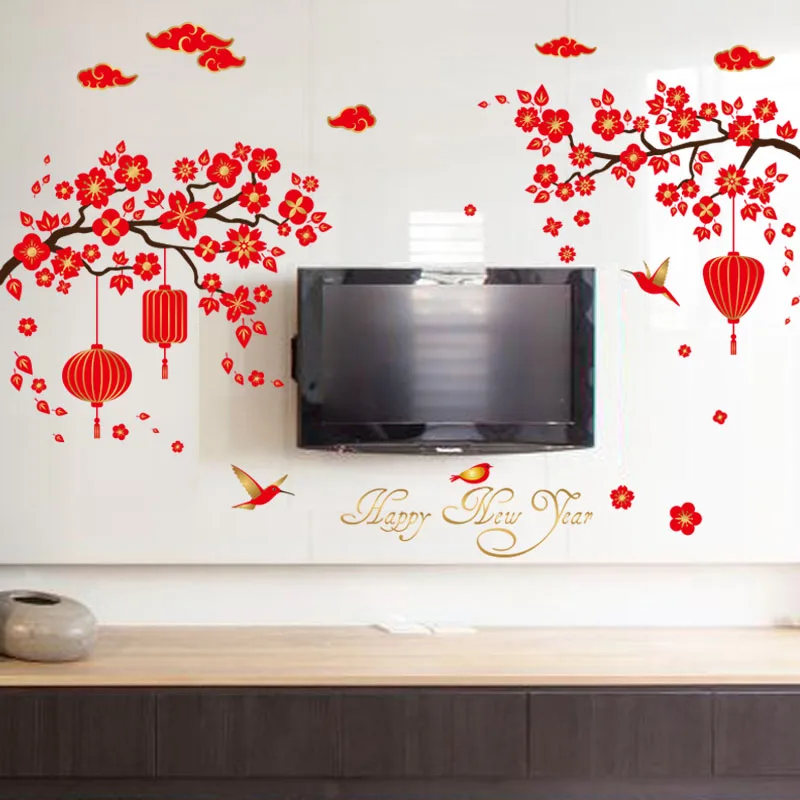 [Fundecor] китайская живопись Счастливый год наклейки на стену домашний Декор Гостиная цветок украшения спальни наклейка на унитаз плакат