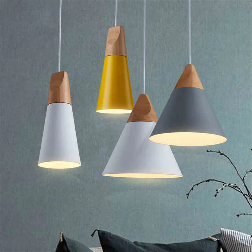 Nordic Led  Pendant Lights Wooden Aluminum Colorful Connected Art Originality Lampshade Pendant Lamp Suspension Luminaire image_1