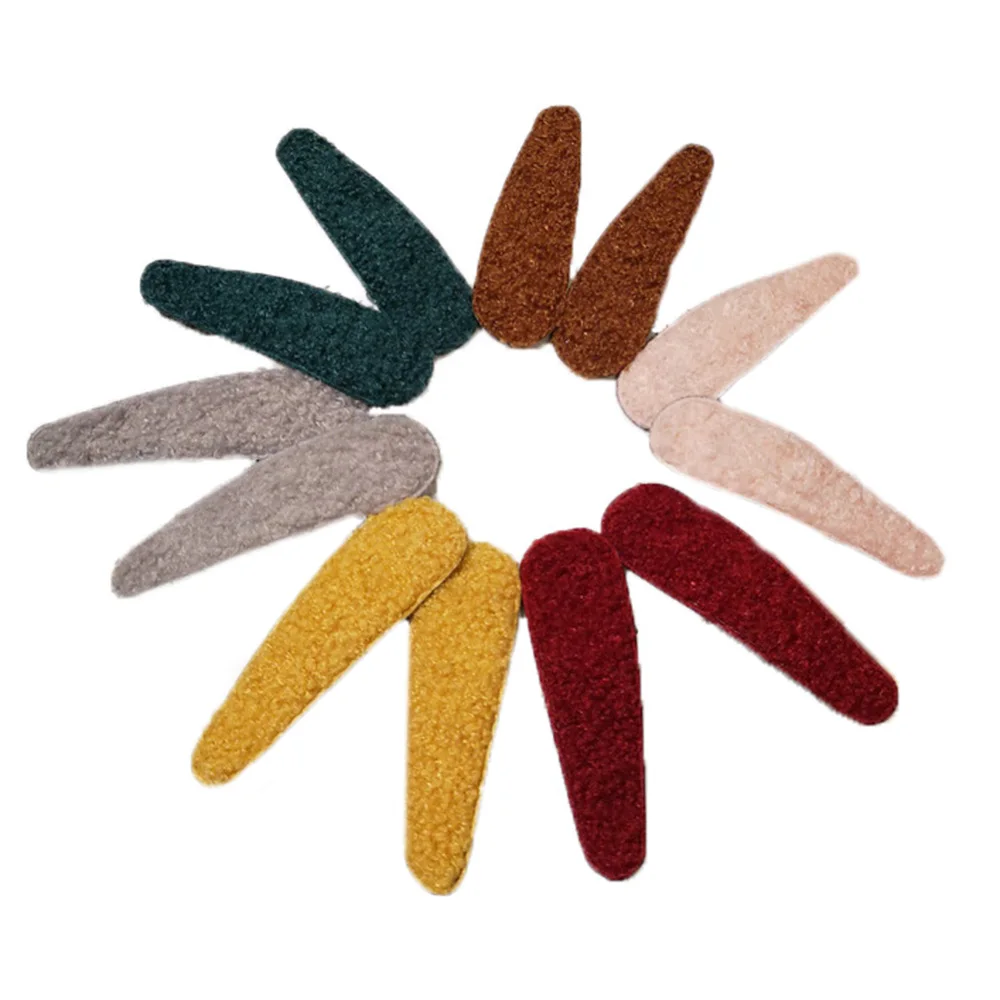 

2019 Korea Plush Hair Clips for Girls Solid Faux Lambswool Hairpins Geometric Waterdrop Hair Accessories Sweet Candy Color