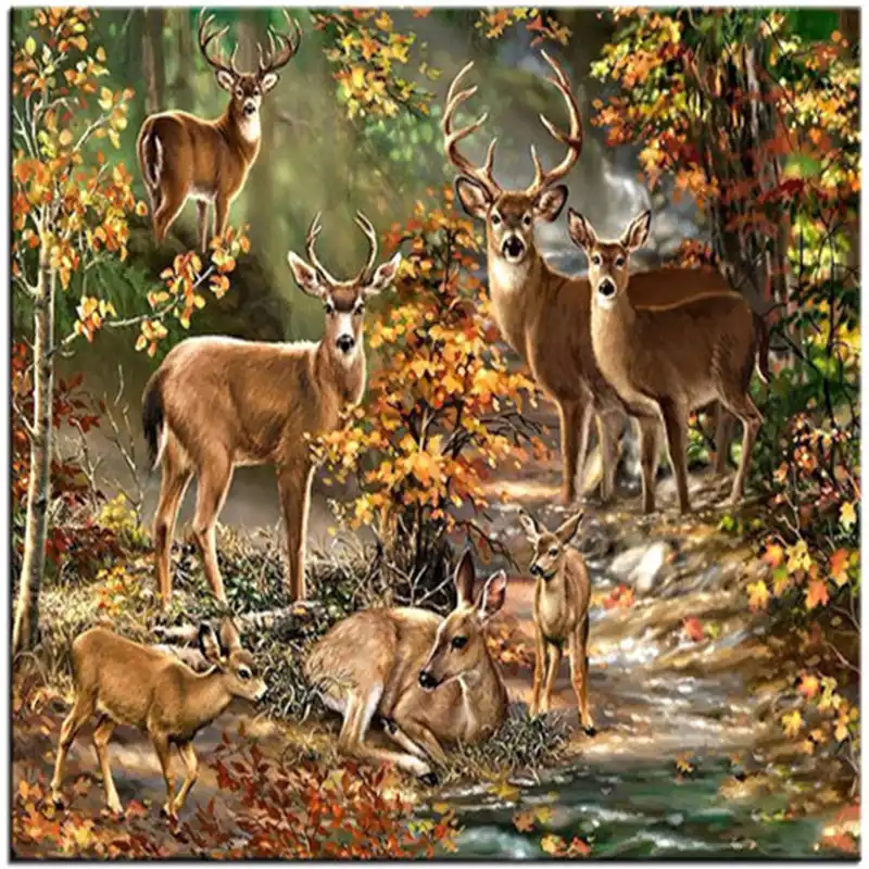 ierkag DIY Diamond Rhinestone Painting Kit Colorful Deer Cross Stitch Arts Craft Home Decor Cross-Stitch