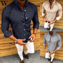 Womail Мужская рубашка, лето, формальная мода, деловая, с принтом, длинный рукав, на пуговицах, облегающая, м528