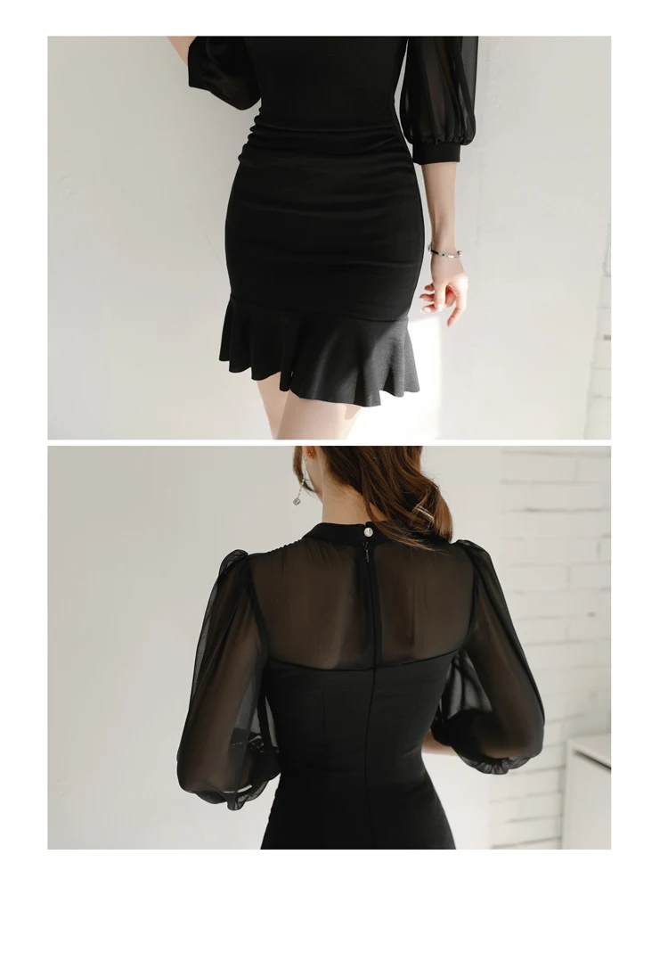 Женское платье летнее винтажное черное Сетчатое платье с оборками, короткое вечернее платье, облегающее Клубное платье