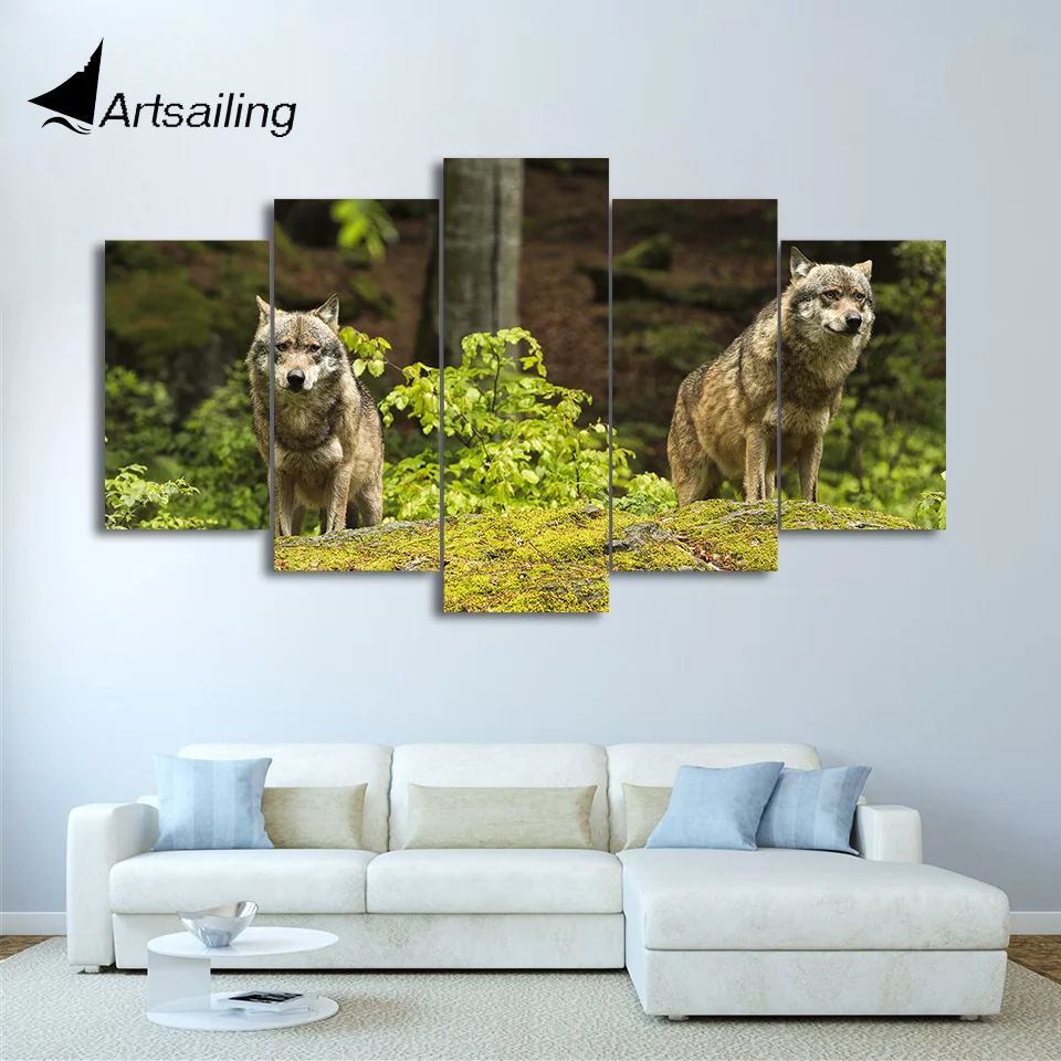 

Canvas Paintings Printed 5 Pieces Forest Nature Wolves Wall Art Canvas Pictures For Living Room Bedroom Home Decor CU-1870A