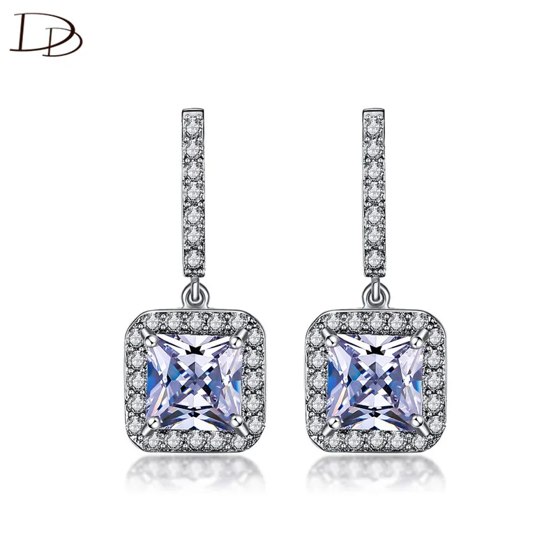 Женские винтажные серьги из серебра 925 пробы с квадратным Цирконом zircon | Серьги-гвоздики -32722894543