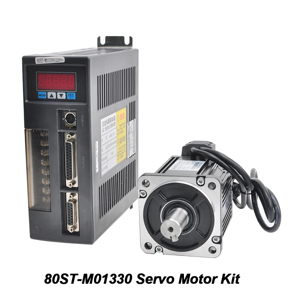 

AC Servo Motor Kit 80ST-M01330 Single Phase Servo Motor 400W 220V 1.27N.m CNC Motor Matched Drive With 3M Encoder Cable