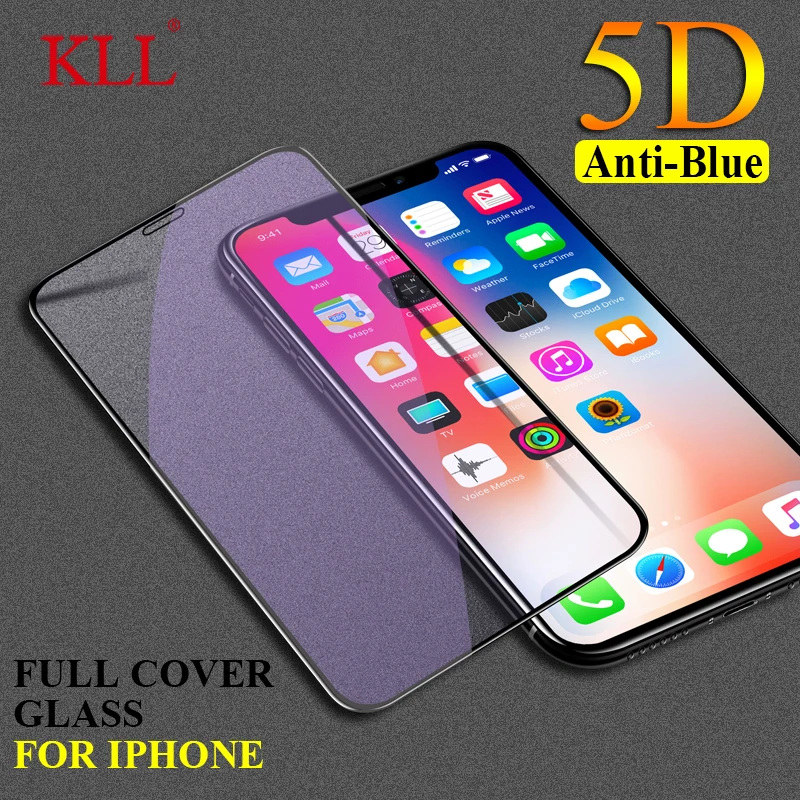 

5D Curved Anti-Blue Light Full Cover Tempered Glass for iPhone X XR XS MAX Screen Protector Film for iPhone 6 6s 7 8 Plus Glass