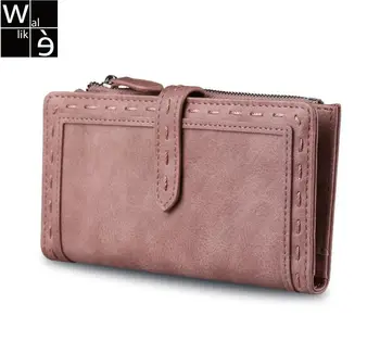 

Wallike Women Vintage Leather Long Wallet Fashion Girls Zipper Change Clasp Purse Money Coin Card Holders wallets Carteras