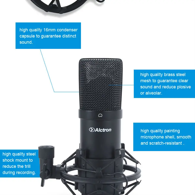 Alctron um900 Профессиональный записывающий Микрофон Pro USB конденсаторный микрофон Студийный компьютерный микрофон