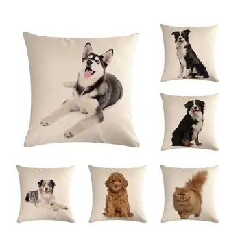 

Cute Pet Dogs/Cats Printing Cushion Cover Square Linen Pillowcase Home Decorative Soft Throw Chair/Car/Sofa Pillow Cover ZY360