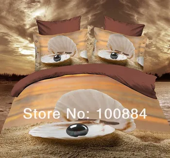 

Dbeach shell theme bedding sets,4pc bedding set without filler,3d oil painting beach shell pearl