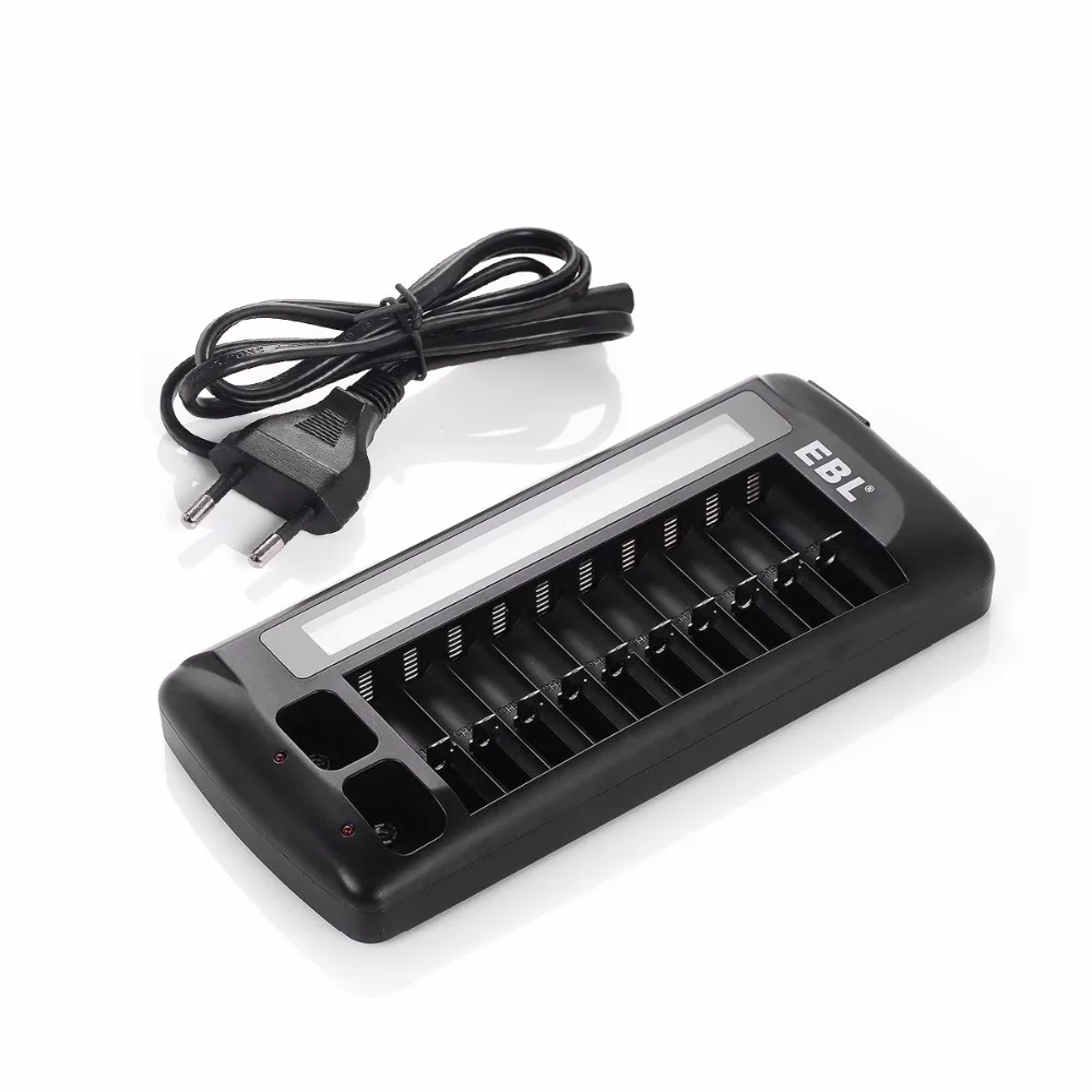 EBL 12 Bay LCD Battery Charger for AA AAA Battery 9v Rechargeable