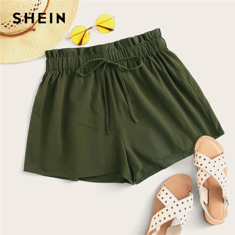 Женские свободные шорты SHEIN повседневные однотонные черного армейского зеленого