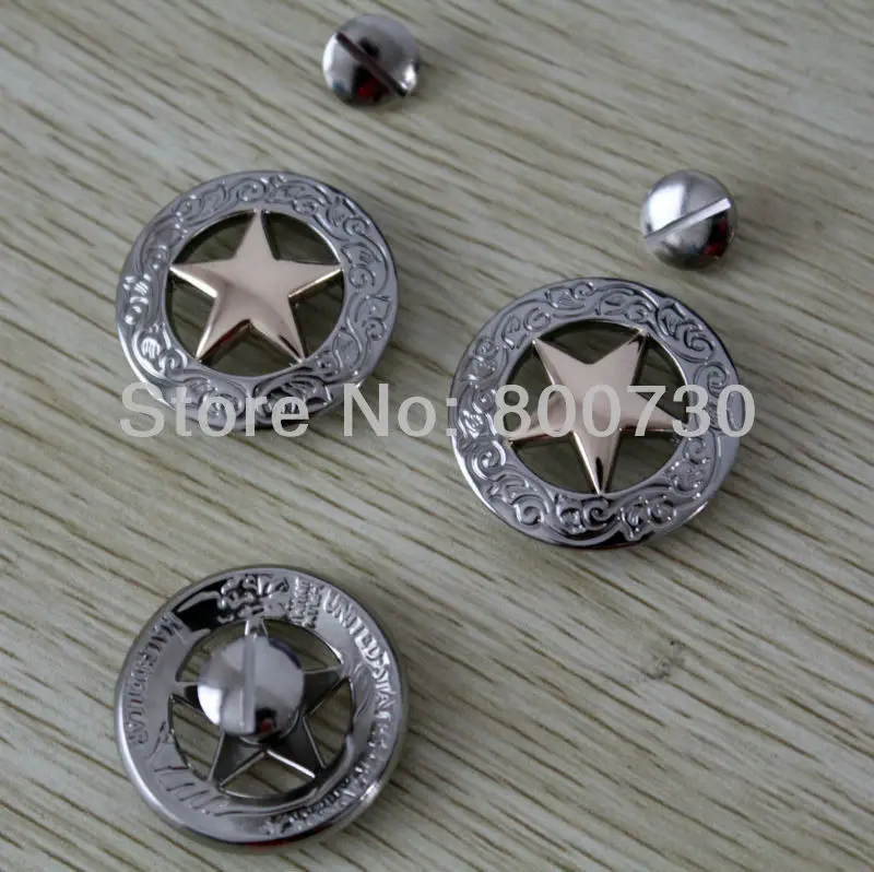 

(KB202) 10pc 1-1/8'' Western button Texas Star Silver & Gold Saddlery button